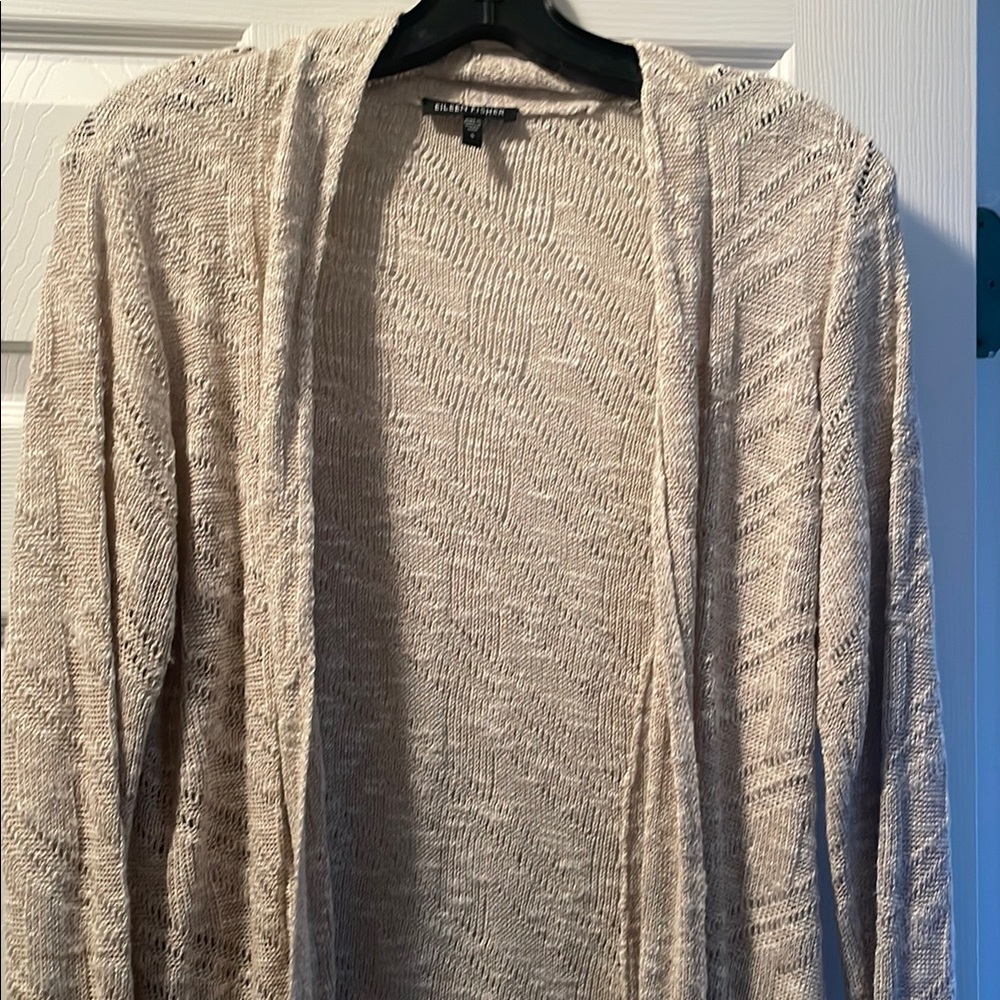 Eileen Fisher Beige Open-Front Cardigan